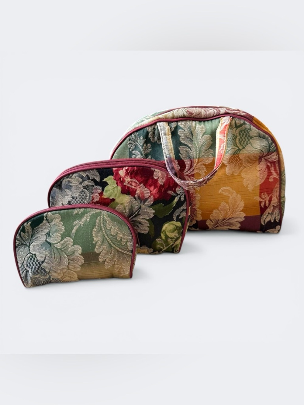 Vintage Style 3pc Floral Tapestry Travel Set - Weekender Bag & Pouches Hobo